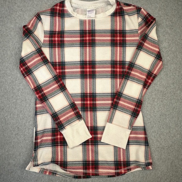 stars above Tops - Stars Above Womens XS Plaid Thermal Waffle Knit Top Red Green White‎ Long Slv